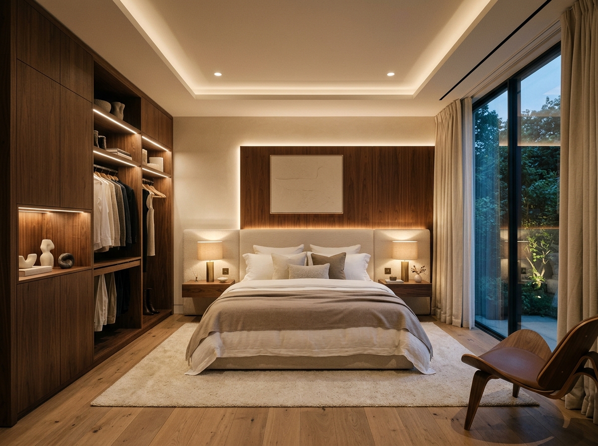 Luxury bedroom with built-in wardrobe