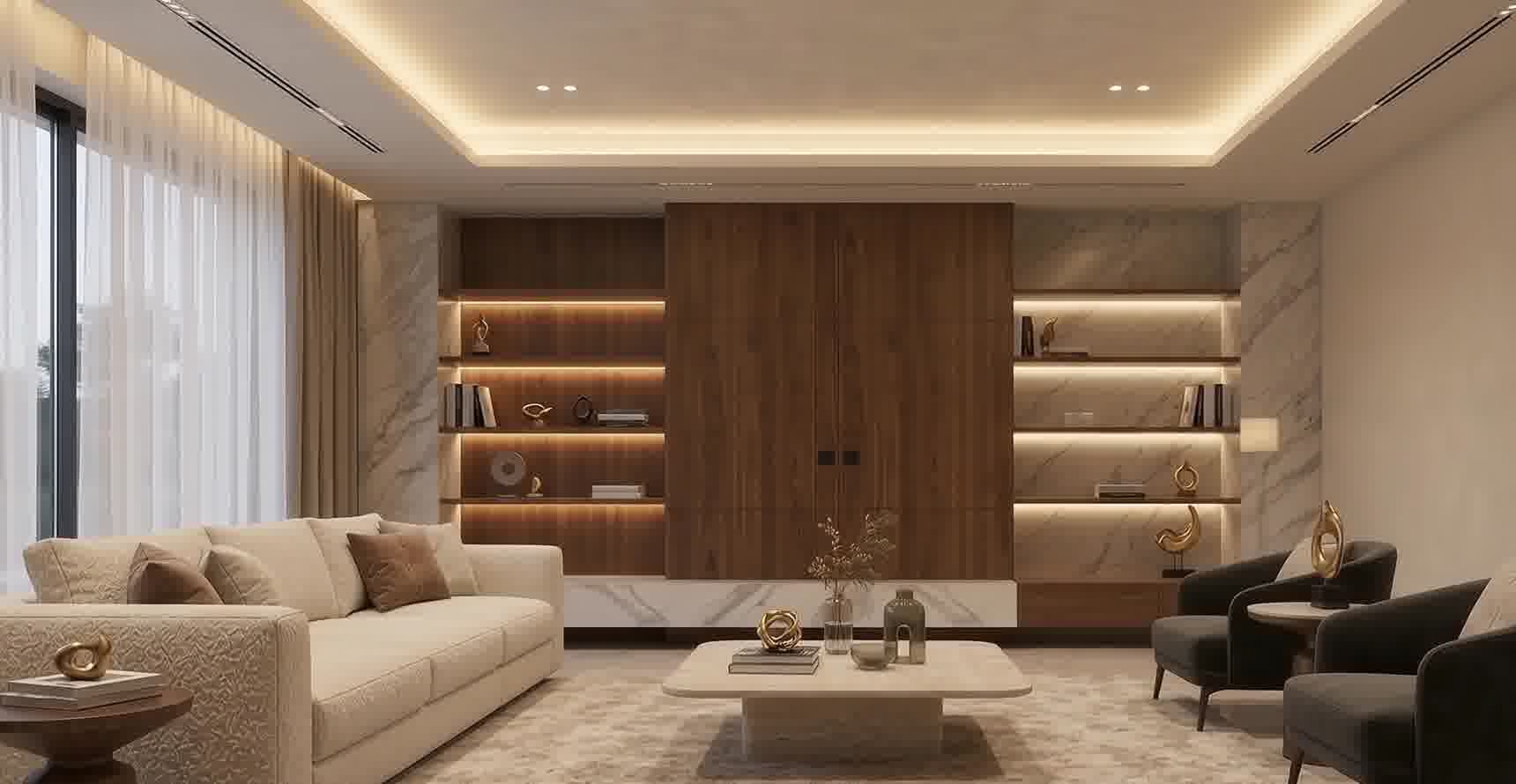 Custom media wall with integrated entertainment
