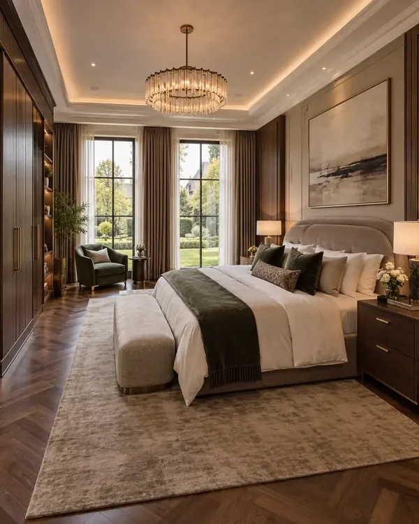 Luxurious bedroom with garden view